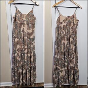 Express Tiered Maxi Dress Lined Paisley Adjustable Straps Empire Waist Boho Y2K